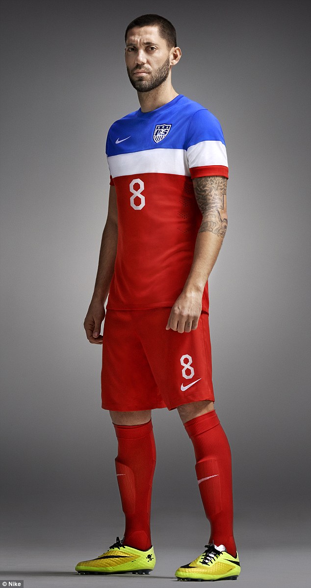 +10 Clint Dempsey is seen sporting the new away kit, which some have compared to the both the French flag and even popsicles