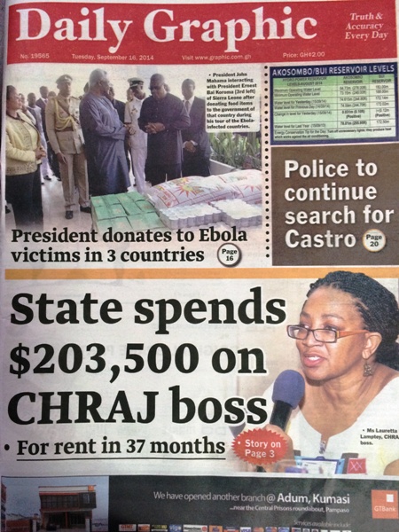 Newspaper headlines for Tuesday, 16th September, 2014